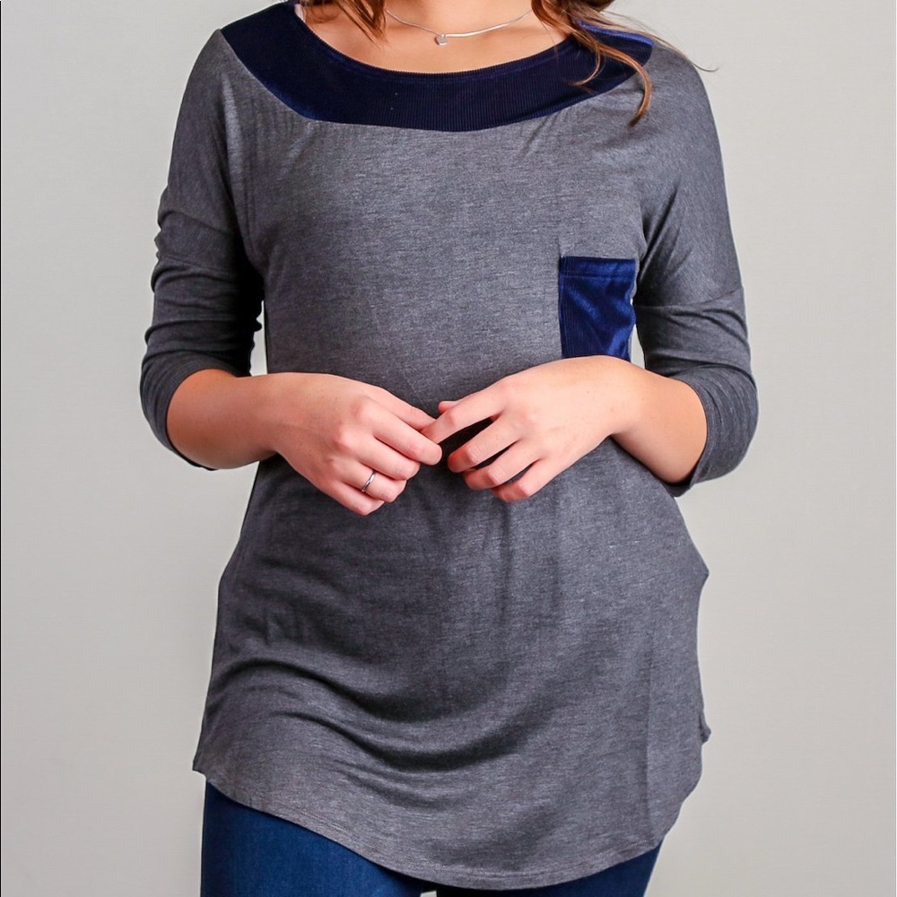 Charcoal & Blue Suede Blouse